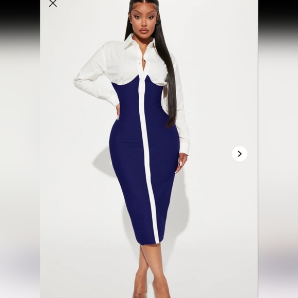 Fashion Nova Dresses & Skirts - Fashion Nova Let's Get Serious Midi Shirt Dress - Navy/combo Size Large (NWT)